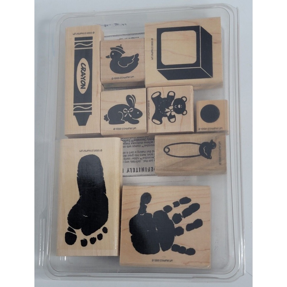 Stampin' Up Definitely Decorative Kids Handprint Baby Shower Rubber Stamps Set